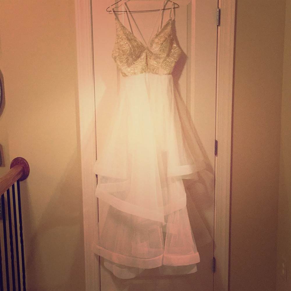 White and tan lace Prom Dress with under skirt